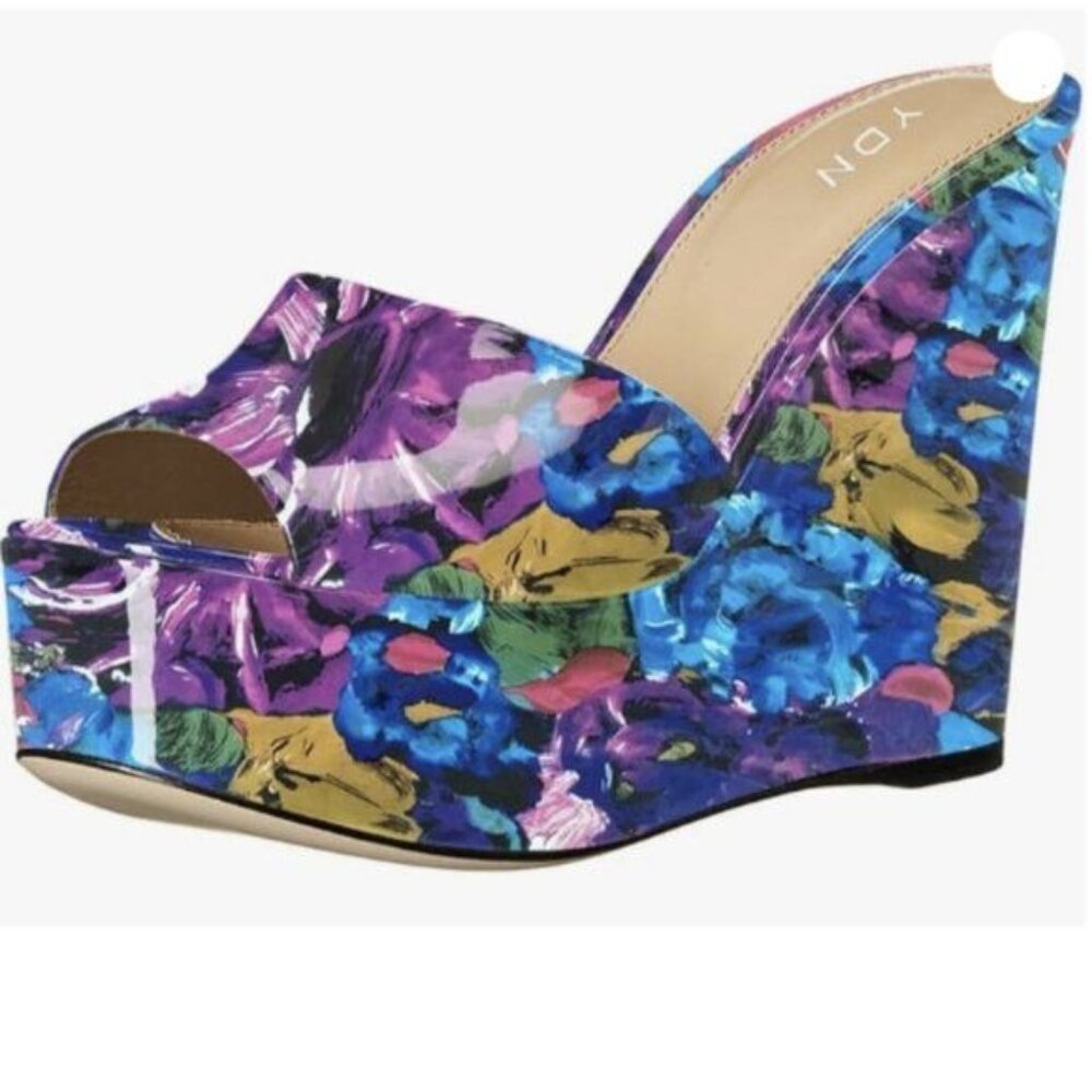 YDN Women High Heels Platform Mules Peep Toe Clogs Slip on Wedge Sandals Purple